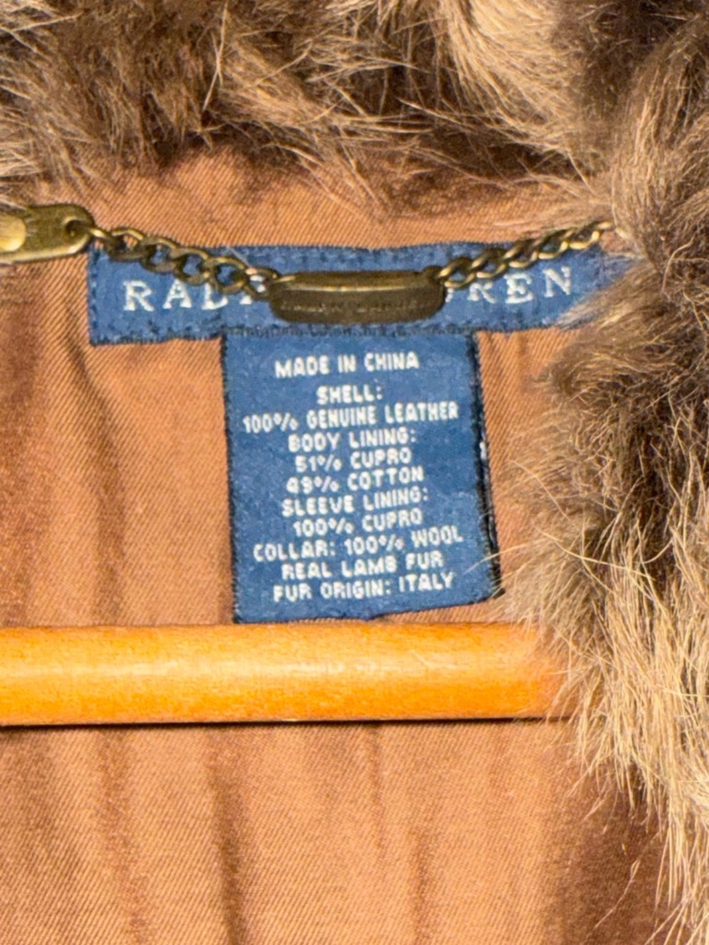 Ralph Lauren Brown REAL Leather Coat with Fur Collar - Picture 4 of 4